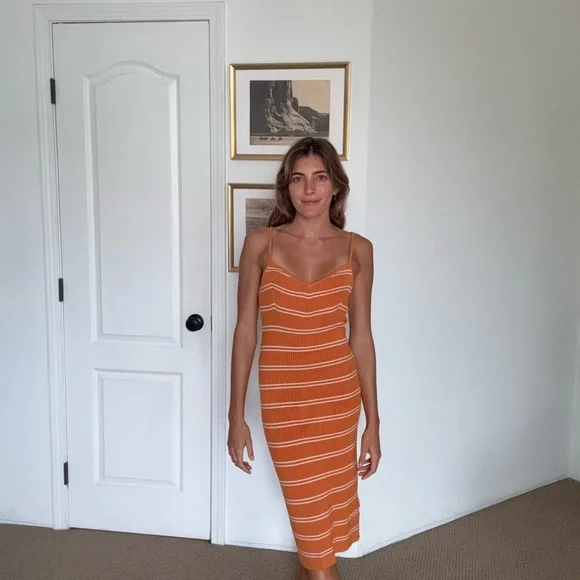 RVCA | Dresses | Rvca Orange Striped Midi Dress | Poshmark